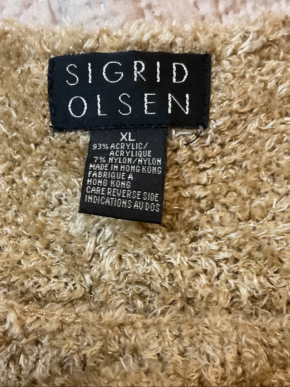 Sigrid Olsen Plush Crewneck Sweater in Camel Tan w/gold threads - Picture 2 of 3